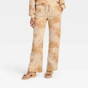 ISAAC Morris Target Jogger Pants Tan Tie Dye Wide Leg Pockets Drawstring Womens